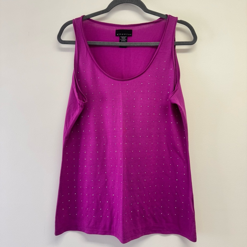 attention Magenta Stud-Embellished Scoop Neck Tank Top Size XL